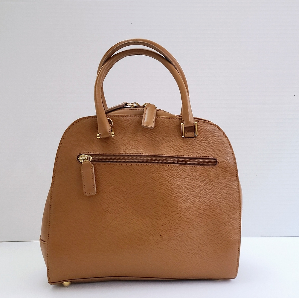 Classic Tan Structured Satchel Handbag - Women's Tote - Picture 2 of 14